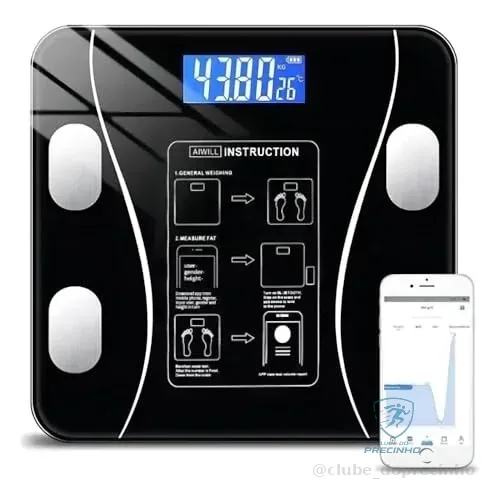Balança Digital Bioimpedância Corporal Bluetooth até 140 kg com App | Mede Peso, IMC, Gordura, Massa Muscular, Água Corporal e Metabolismo | Smart Scale Inteligente Vidro Temperado