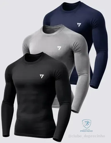 Kit 3 Camisetas Térmicas Masculina Segunda Pele Camisa Uv50-