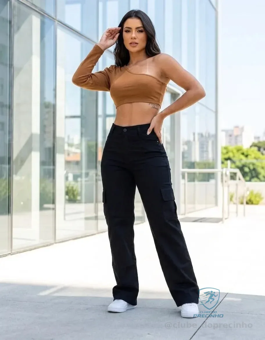 Calça Cargo Feminina Wide Leg Cintura Alta Jeans Stillger Mercado Livre