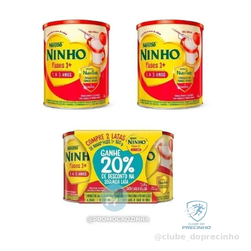 Ninho Fases 1+ Fórmula Infantil 2 Latas 800g cada + 20% Desconto na Segunda Lata