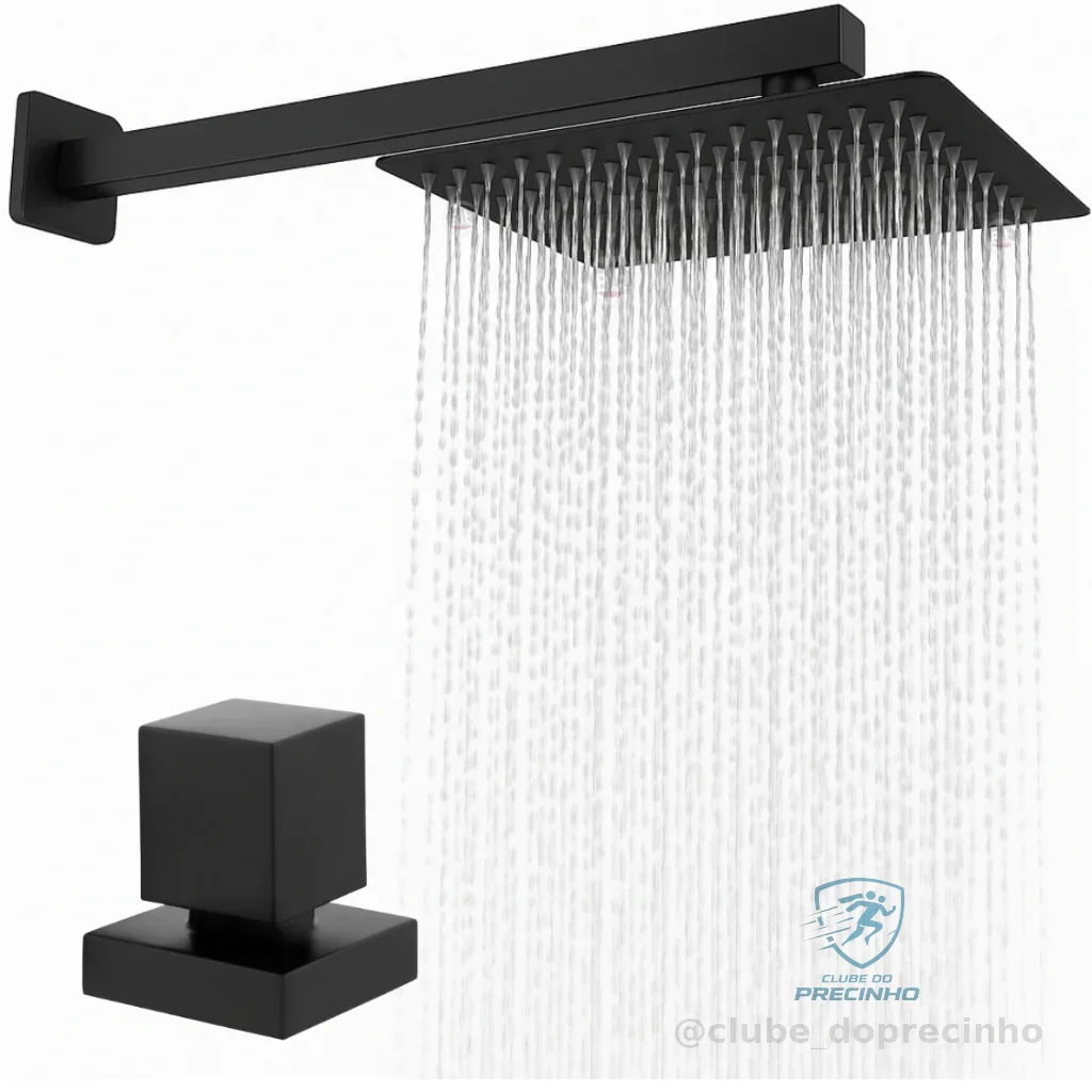kit Chuveiro Inox Quadrado 20x20 Preto Articulado com Acabamento para Banheiro, Piscina Área Externa Shopee
