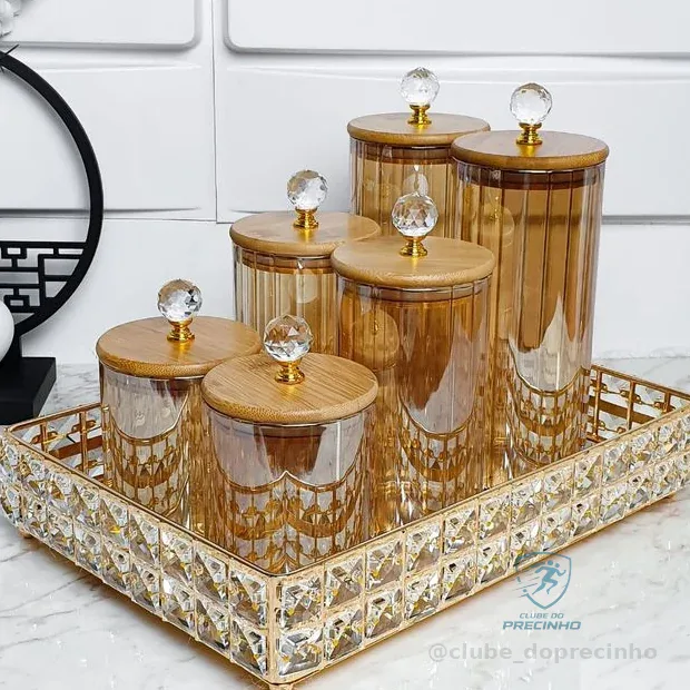 Conjunto Potes de Vidro com Tampa Bambu Cristal Porta Mantimentos Cozinha 3 Peças Shopee
