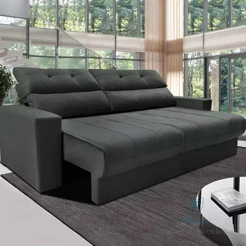 Sofá 3 Lugares Clean Retrátil Reclinável Cama Inbox - Cinza - Liso