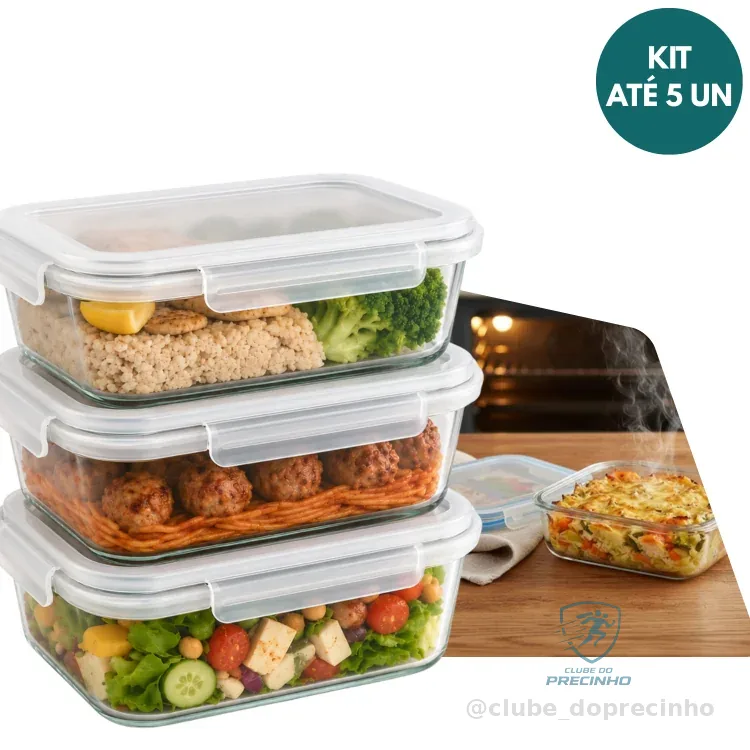 Kits 2 a 5 Pote Marmitas Vidro 630ml Hermética Com Tampa de Trava –Vedado Forno Freezer Micro-ondas Organização Fitness Shopee
