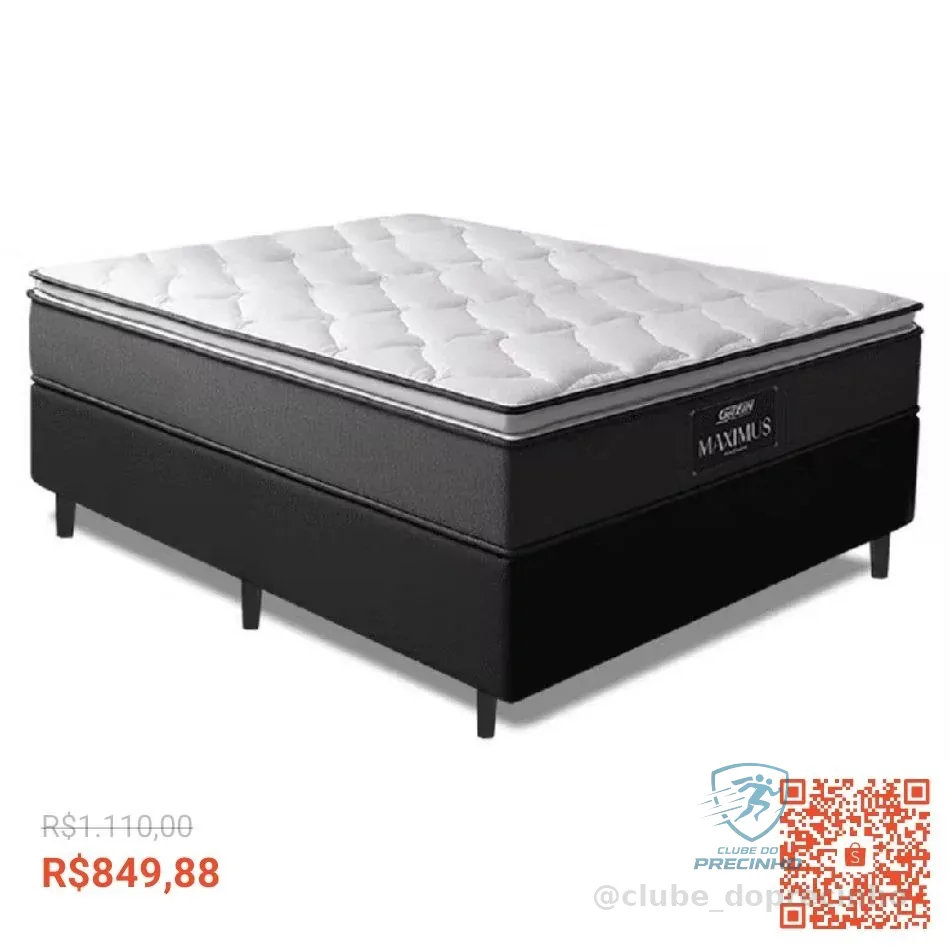 Cama Box Casal Colchão Molas Ensacadas Pillow Maximus 138x188x62cm Cinza / Preto Gazin