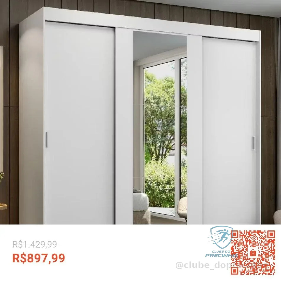 Guarda-Roupa Casal 3 Portas de Correr com Espelho Branco Madesa Reno