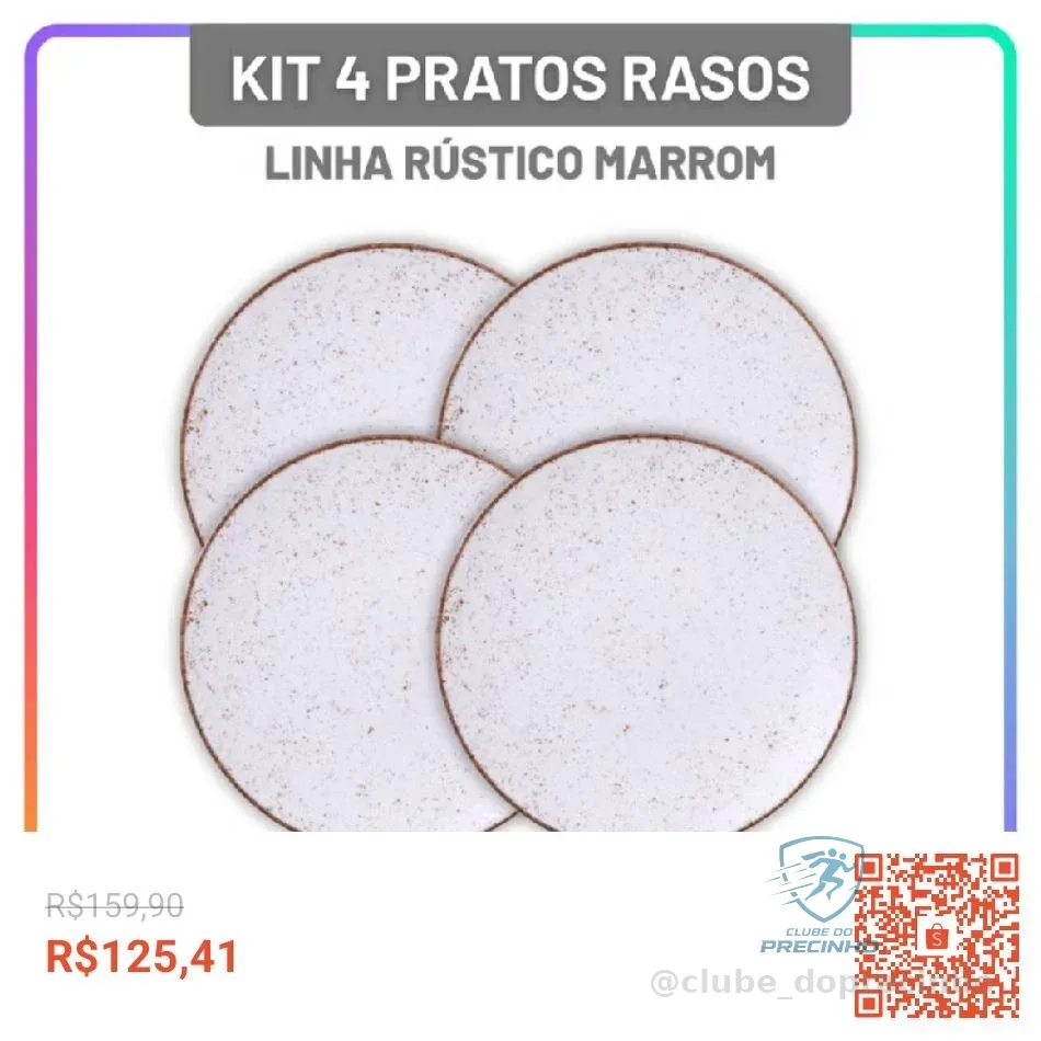 Jogo de Pratos Rasos Tramontina 25 cm Rústico Marrom Porcelana Decorada Conjunto de Pratos 4 Peças