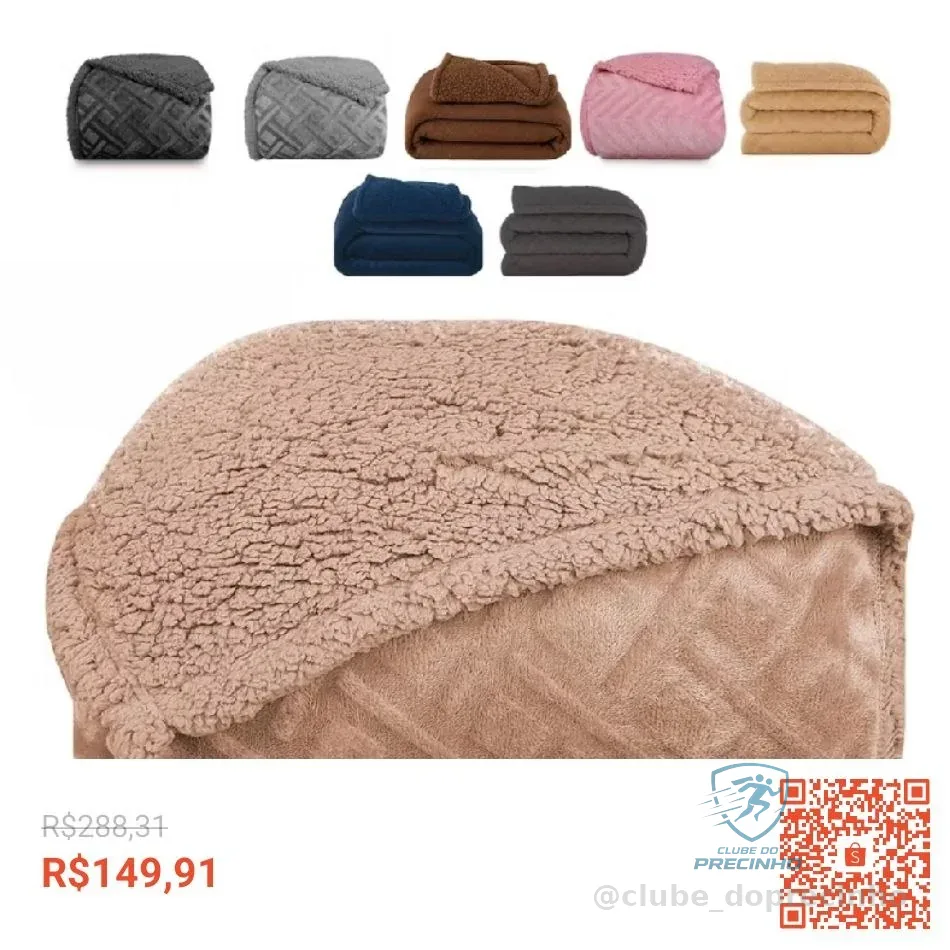Coberdrom Edredom Manta Queen Aveludado com Sherpa Soft Dupla face - BF Colchões