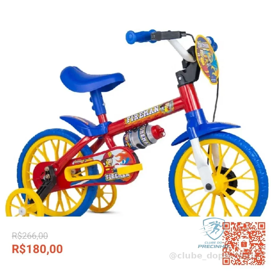 Bicicleta Infantil 3 a 5 anos Nathor Fireman Aro 12 com rodinhas
