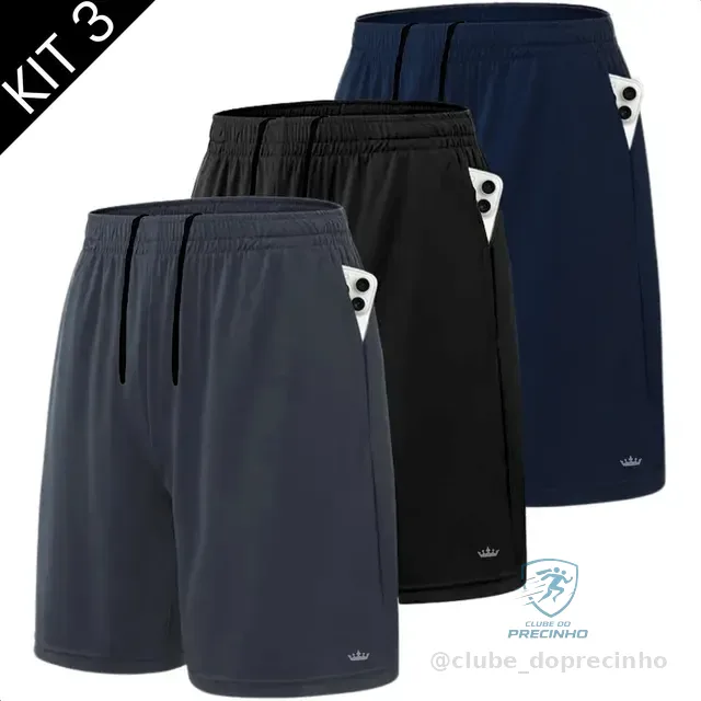 Short Bermuda Kit 3 Fitness Academia Praia Bolso Premium