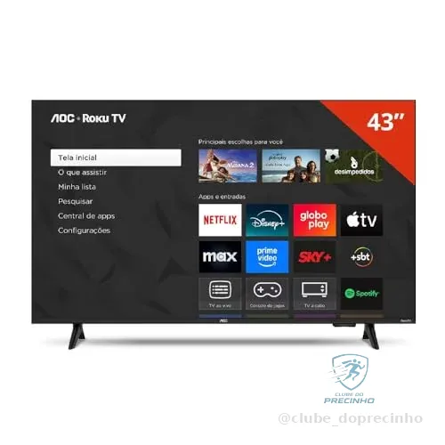 AOC Smart TV 43 Polegadas Full HD LED Roku TV 43S5155/78G, Wi-Fi, Dolby Audio, 3 HDMI, USB, Controle Remoto