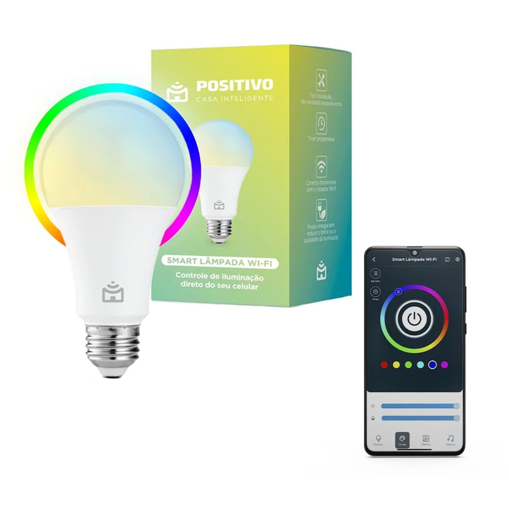 Smart Lâmpada Wi-Fi Positivo Casa Inteligente, Iluminação Branca (Quente e Fria) e RGB 