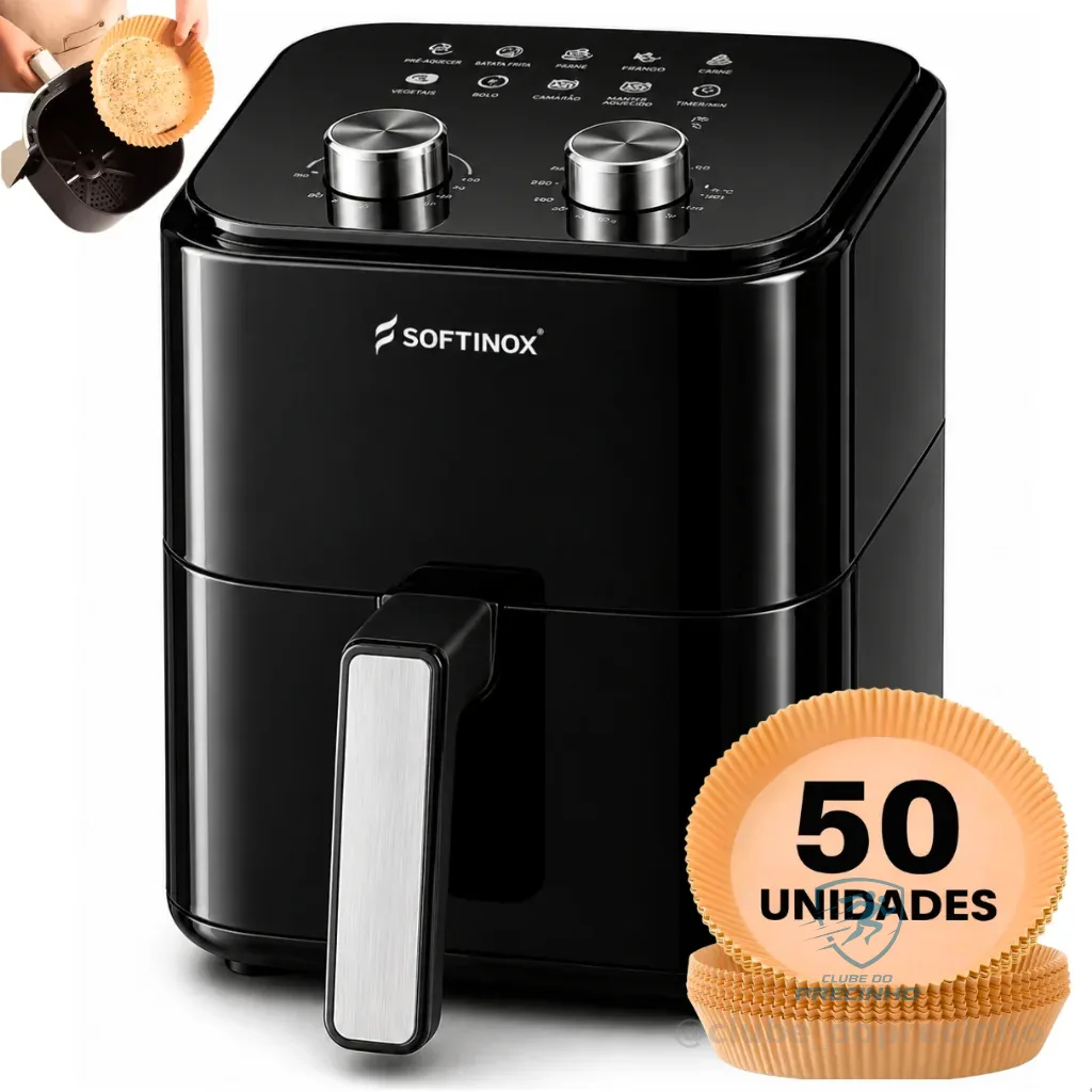 Air Fryer 4L Fritadeira Elétrica Sem Óleo 127V ou 220V Assadeira Preta Softinox + 50 Formas Papel Shopee