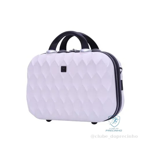 Santino Frasqueira de Viagem Marselha Off-White ABS Rígida - Organizadora c/Textura Geométrica, Múltiplas Alças, Espaçosa | Ideal para Cosméticos e Essenciais, Portátil e Durável - SDF224U68
