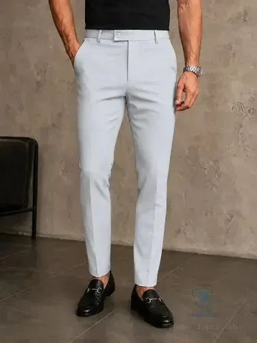 Calça Alfaiataria Masculina Slim Fit Premium Social Cinza Liso 42