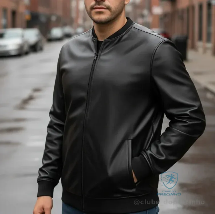 [Regional] Jaqueta Bomber Courino Masculina Preta Com Zíper Mercado Livre