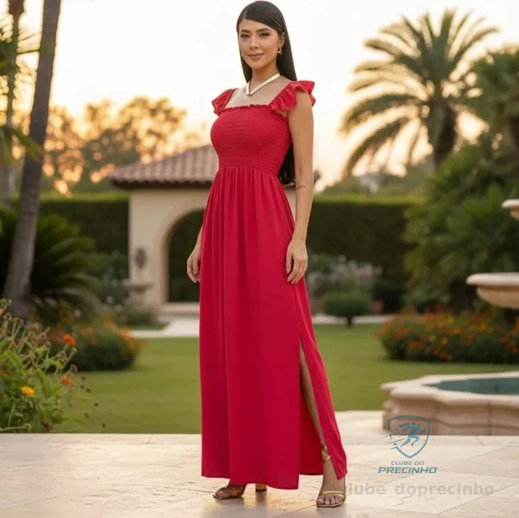 Vestido Longo Feminino Casual Lastex Alcinha Fenda Barato Mercado Livre