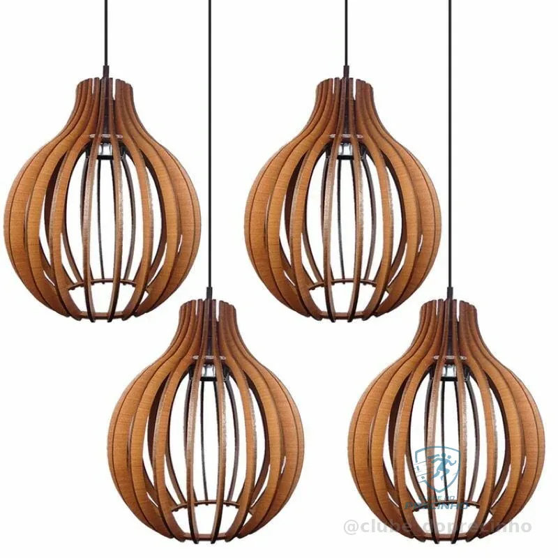 Kit com 4 Pendente Luminária De Teto Lustre de Sala / Cozinha em Madeira Modelo Veneza Reforçado Decorações Shopee