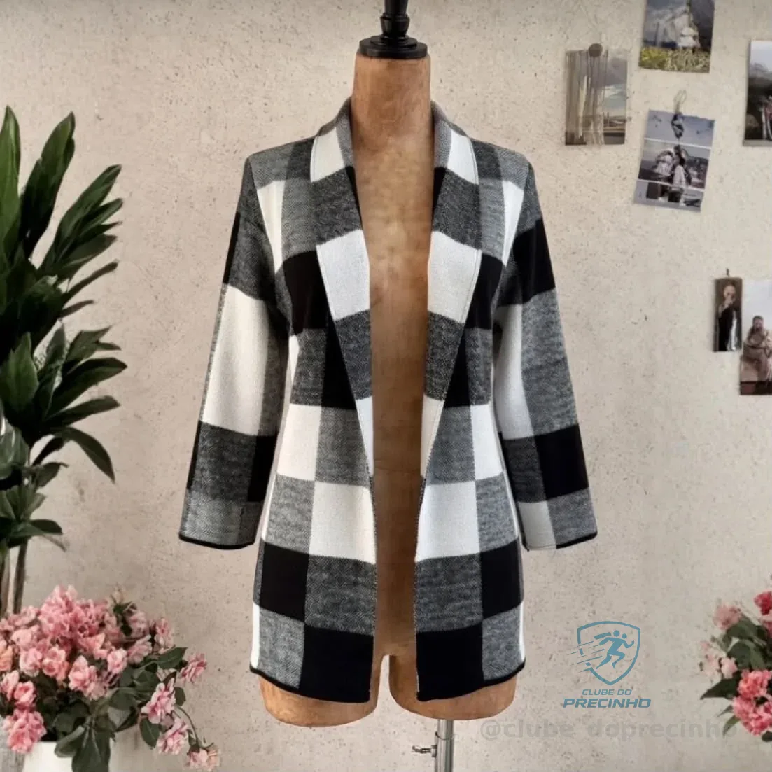 Casaco Xadrez Tricô Cardigan Inverno Manga Longa Feminino Mercado Livre