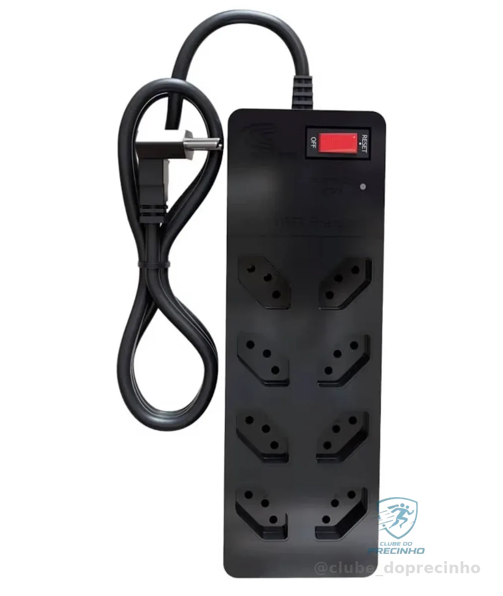 Filtro de Linha iCLAMPER Energia 8 com Proteção contra Surtos Elétricos(DPS) 8 Tomadas, 3 Pinos, 10 Amperes para PC, Notebook, Roteador, Monitor, Impressora, PS5, Alexa e etc, Bivolt, Cabo de 1m Preto