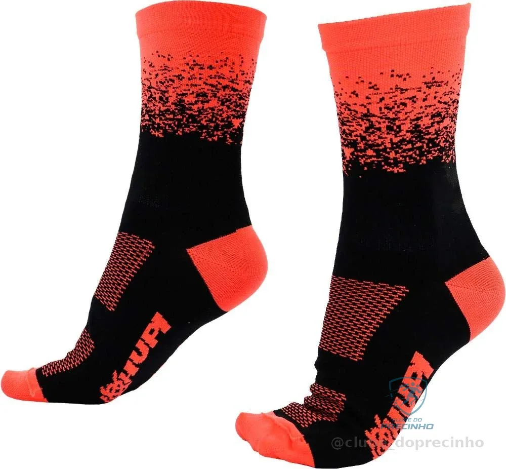 Meia Splash Preto/laranja Neon Hupi, Cor: Preto/alaranjado