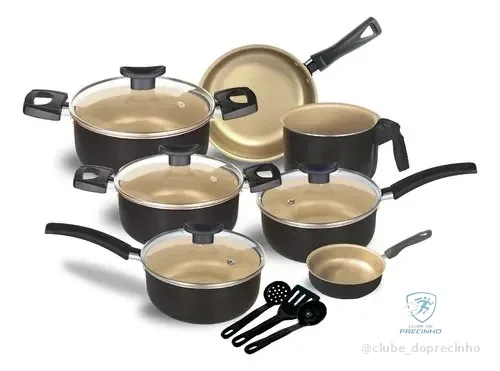 Conjunto Panelas Antiaderente 10 Peças Teflon Várias Cores Preto Com Creme