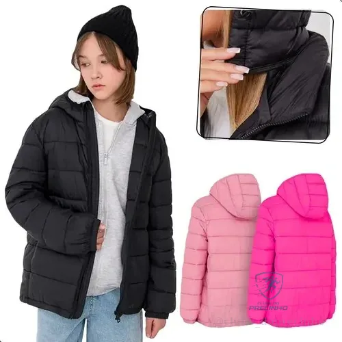 Jaqueta Infantil Forrada Blusa Feminina Bobojaco Casaco Frio Preto 14