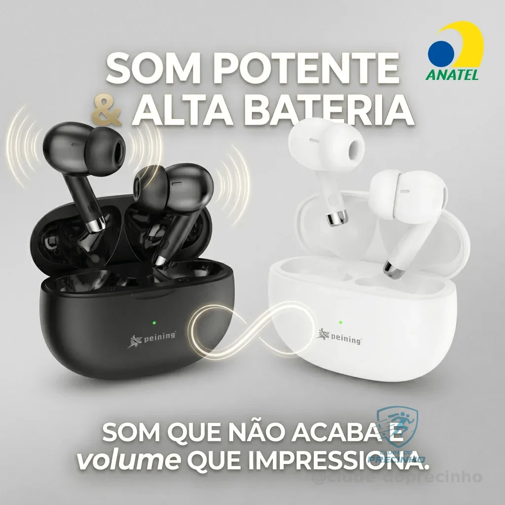 Fone de Ouvido Sem Fio Bluetooth TWS Peining PEI P9002 – Som Potente, Conforto e Liberdade Sem Fios Shopee