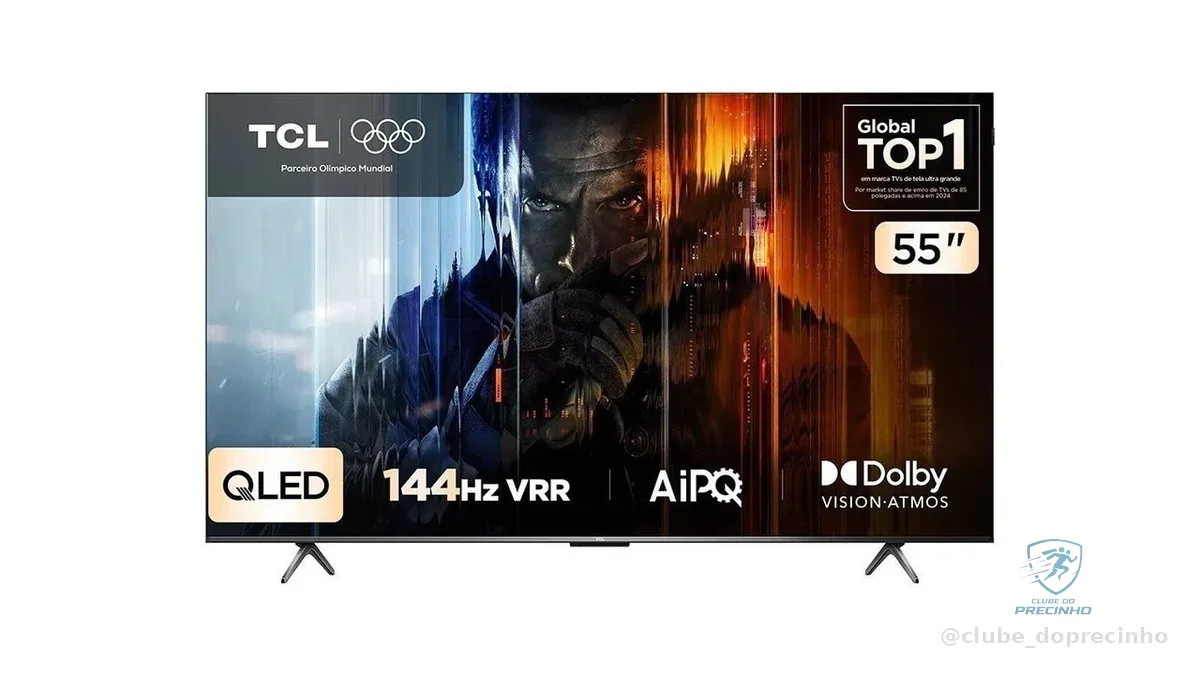 Smart TV TCL 55 Polegadas QLED 4K P8K WiFi Bluetooth Google TV 144Hz HDR10+ Dolby Atmos Vision 55P8K