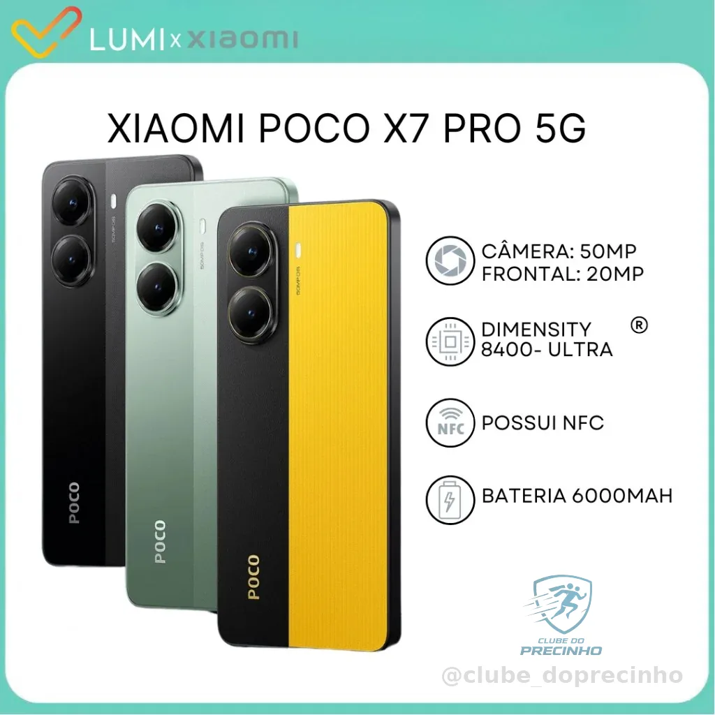 Xiaomi Poco X7 PRO 5G 256GB+8GB RAM, Processador Dimensity 8400-Ultra, Câmera 50MP, Original Versão Global