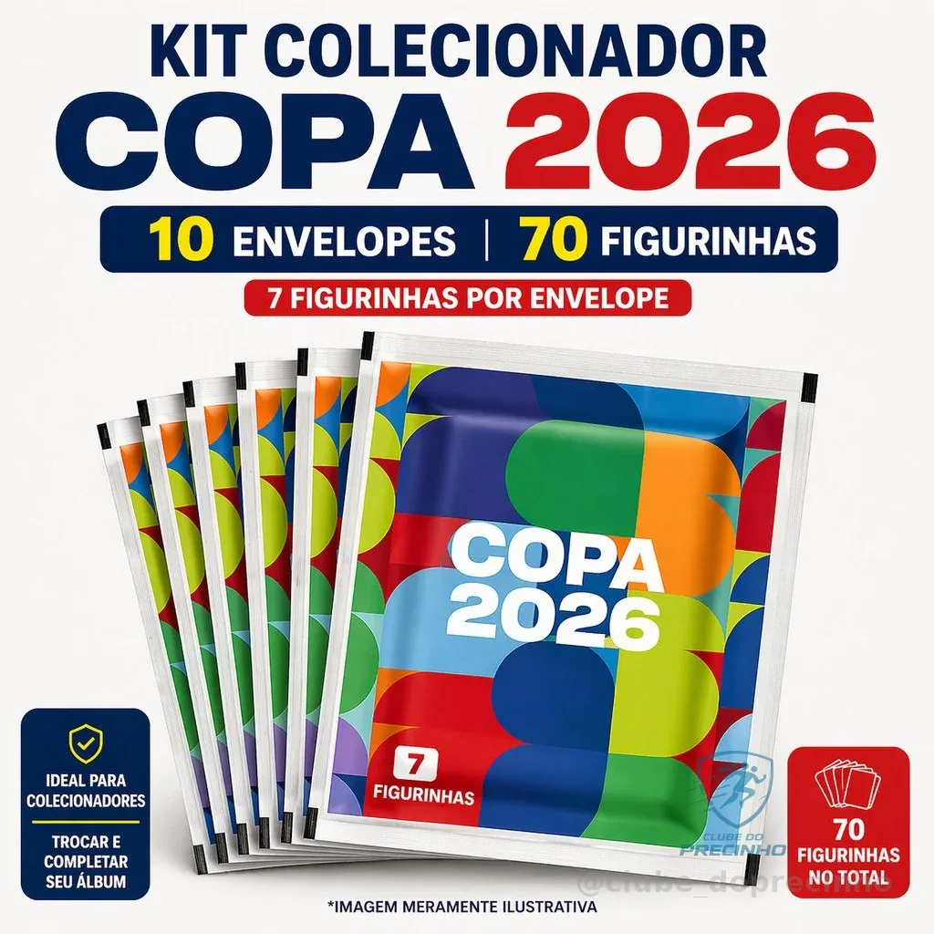 KIT Figurinhas Copa 2026 10 Envelopes 70 Figurinhas Colecionador