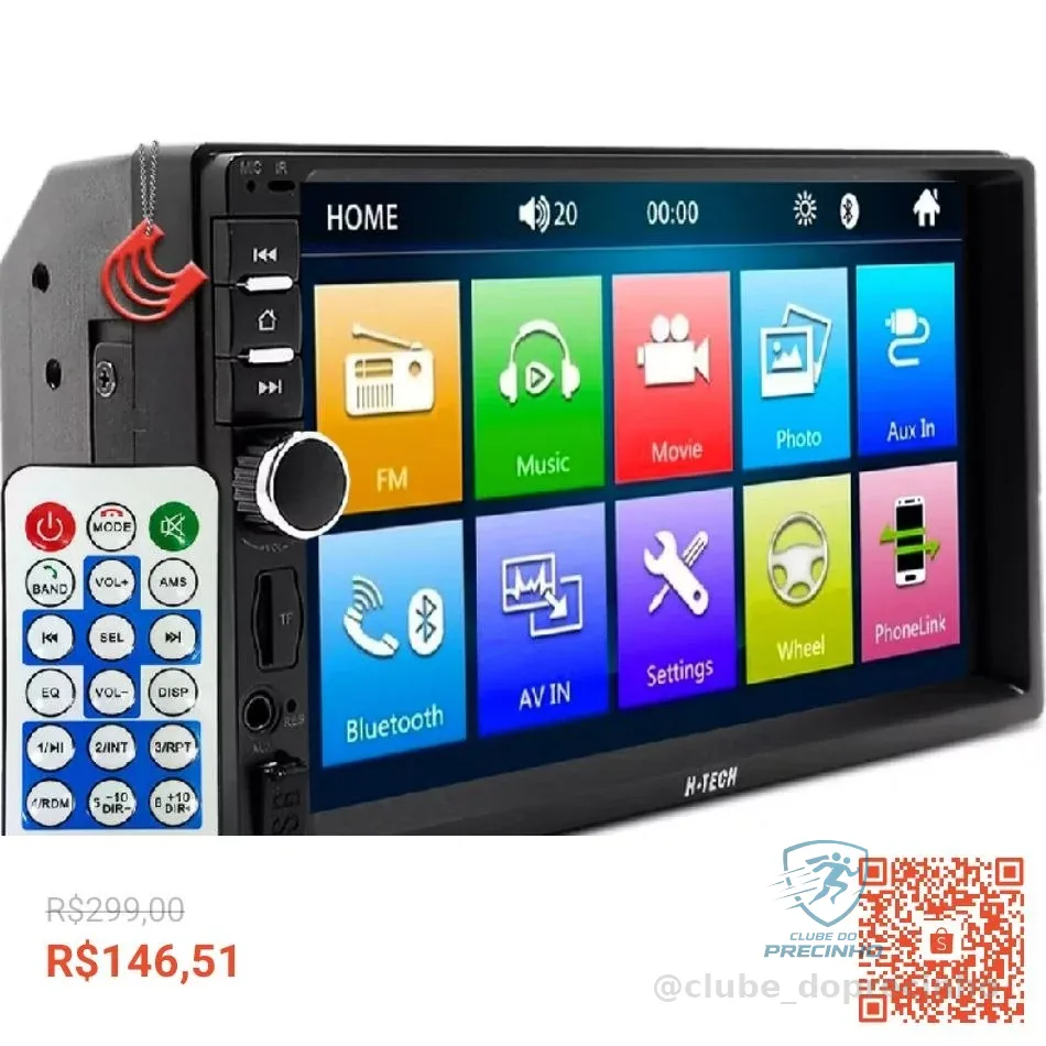 Multimidia 7 polegadas Tela Central Mp5 2din com Espelhamento Usb Bluetooth Controle H-tech HT-5023