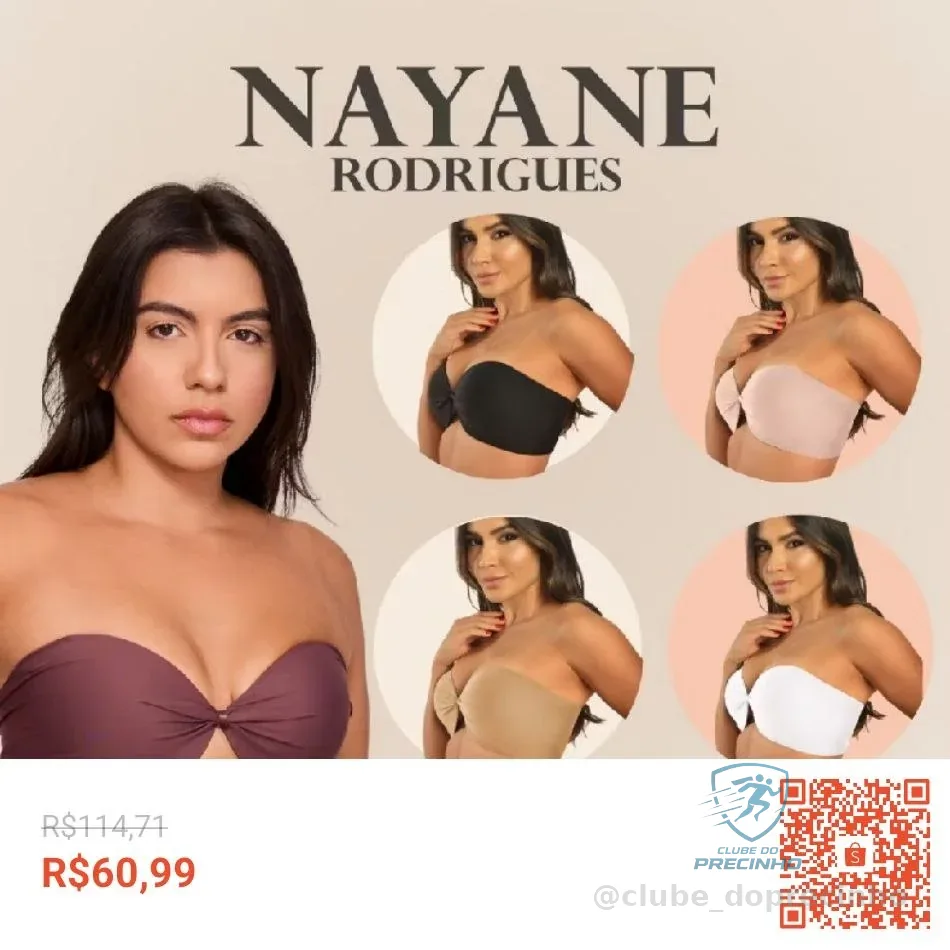 Sutia Nayane Rodrigues Tomara que Caia com Bojo e Aro Liso de Alta Sustentacao Push Up Confortavel