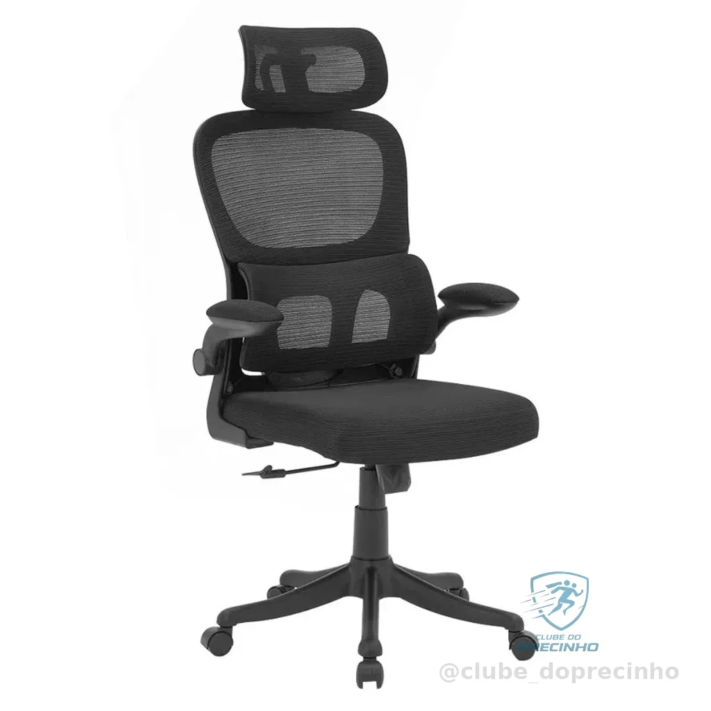 Cadeira de Escritório Ergonômica Com Apoio Lombar e Apoio de Cabeça Cinza com estofado de mesh
