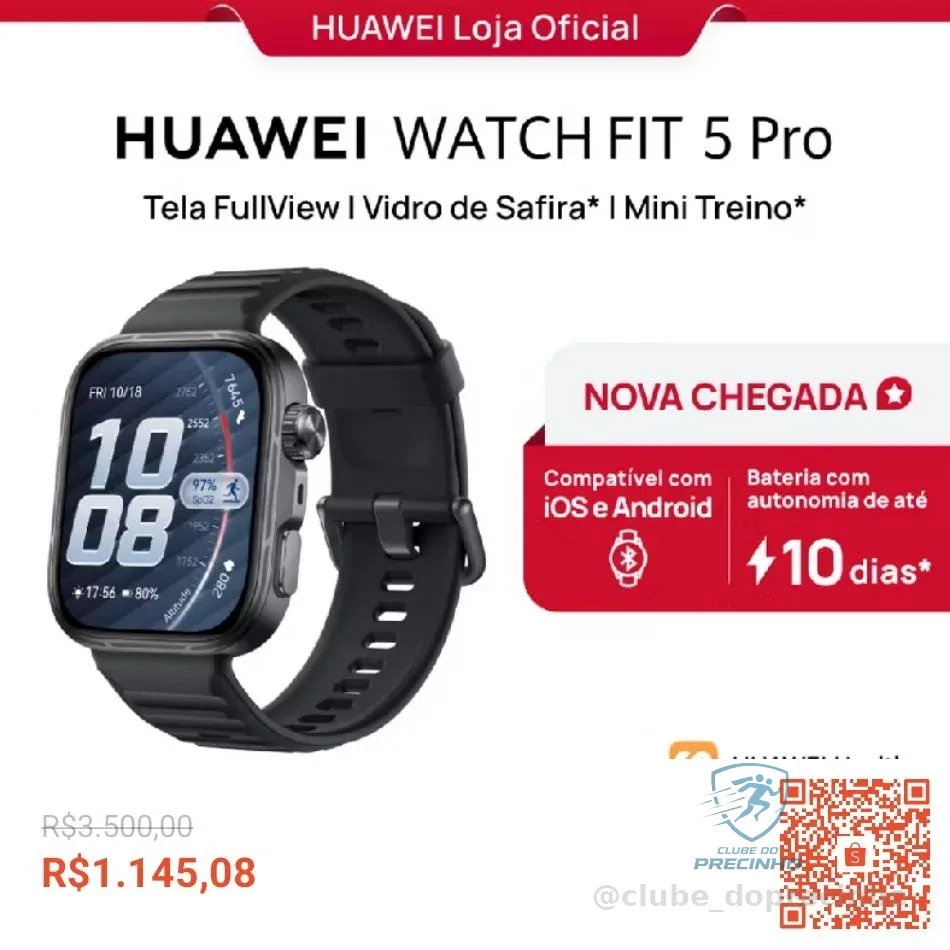 HUAWEI WATCH FIT 5 Pro| Smartwatch Relogio | Tela FullView AMOLED de 1,92" | Mini Treino | 64GB | ECG