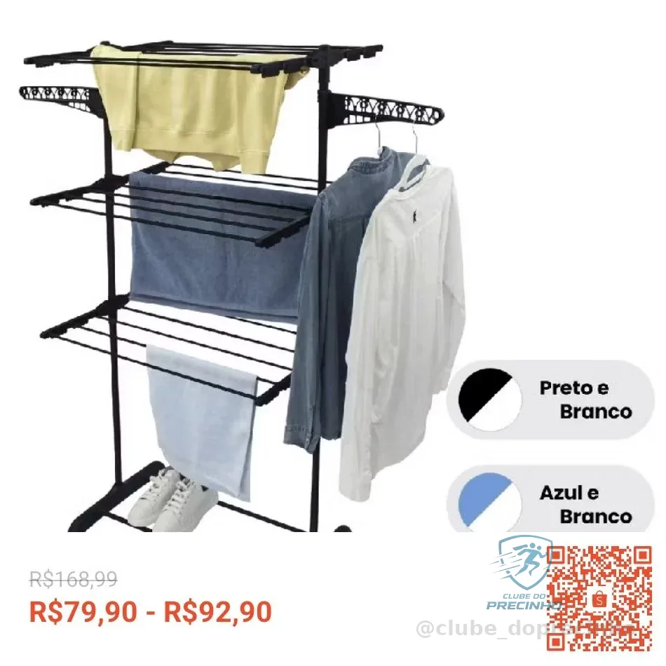 Varal De Chão Roupa Calcinha Grade 3 Andares Dobrável Portátil