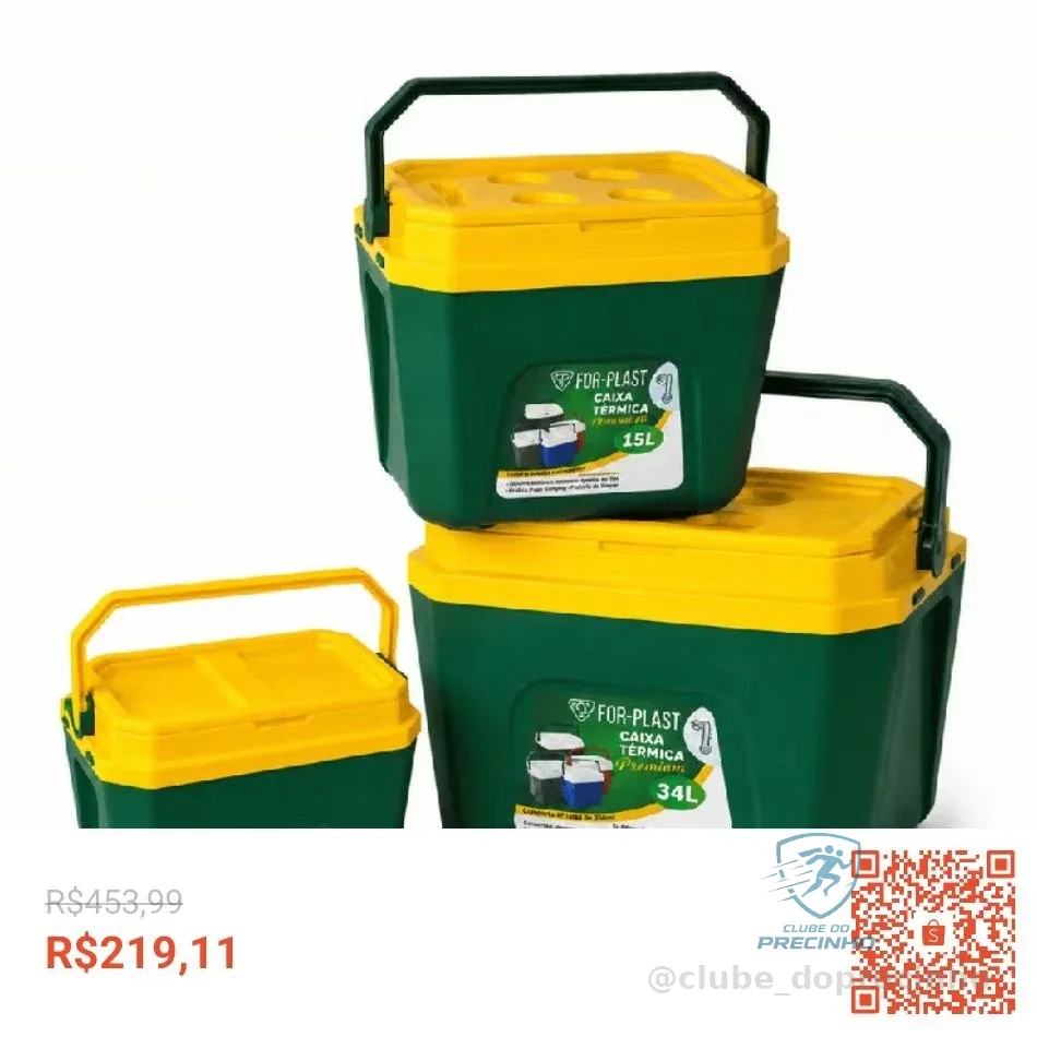 Kit 3 Caixa Térmica Cooler 6, 15 e 34 L | Pequena Portátil | Resistente | Conservador Térmico Praia | Edição Copa Brasil