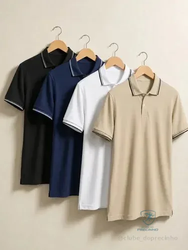 Kit 4 Camisa Gola Polo Piquet Masculina Slim Casual Algodão Preto-branco-marinho-mescla Gg Lisa
