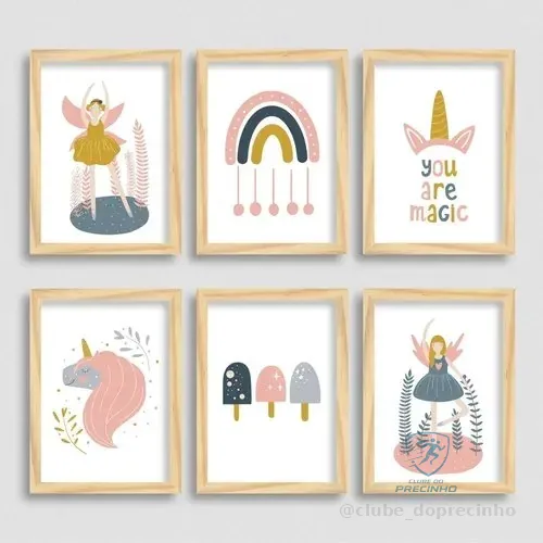 Quadros Estilo Boho Quarto De Menina Madeira - Pinus