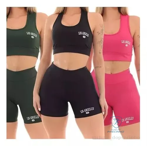 Kit 3 Conjunto Top Shorts Feminino Los Angeles Fitness
