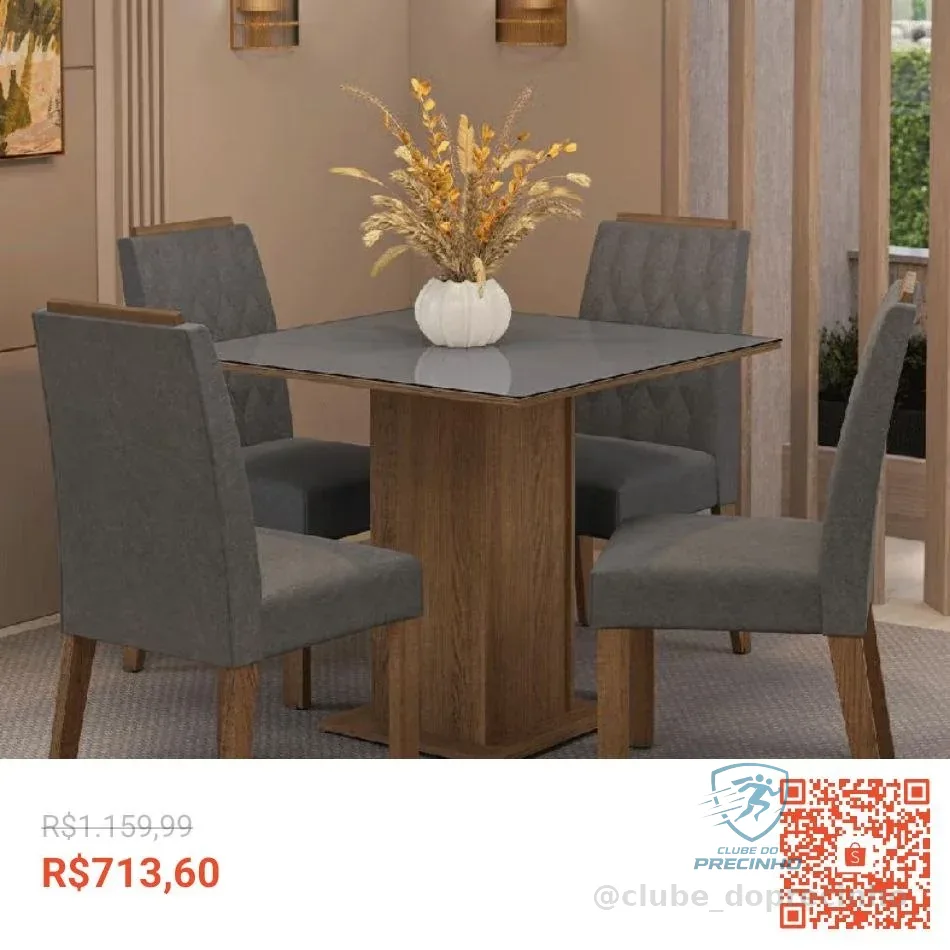 Conjunto Sala de Jantar Tampo de Vidro 4 Cadeiras Capri Madesa