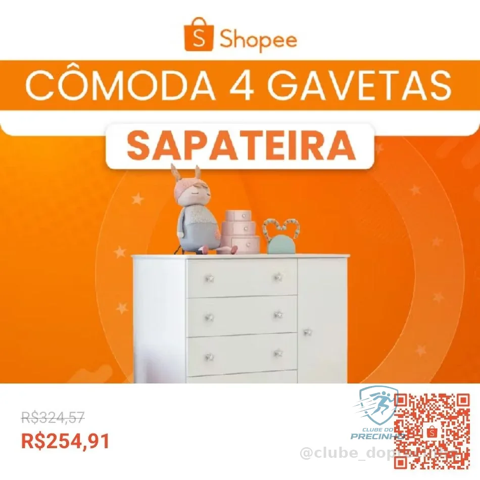 Cômoda 4 Gavetas com Porta Sapateira Doce Sonho Qmovi