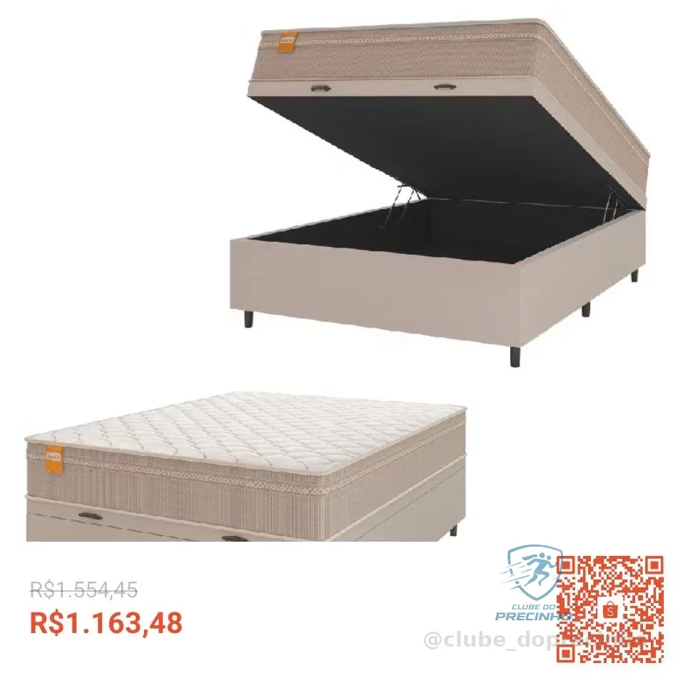 Cama Box Baú Casal Colchão Molas Qatar 138x188x63cm Bege/Branco Inducol - Suporta Até 200 Kg Por Pessoa