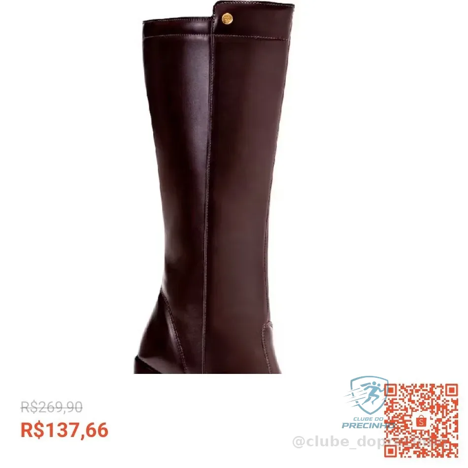 Bota Feminina Lumiss Cano Alto Salto Alto Bloco Bico Quadrado Confortável
