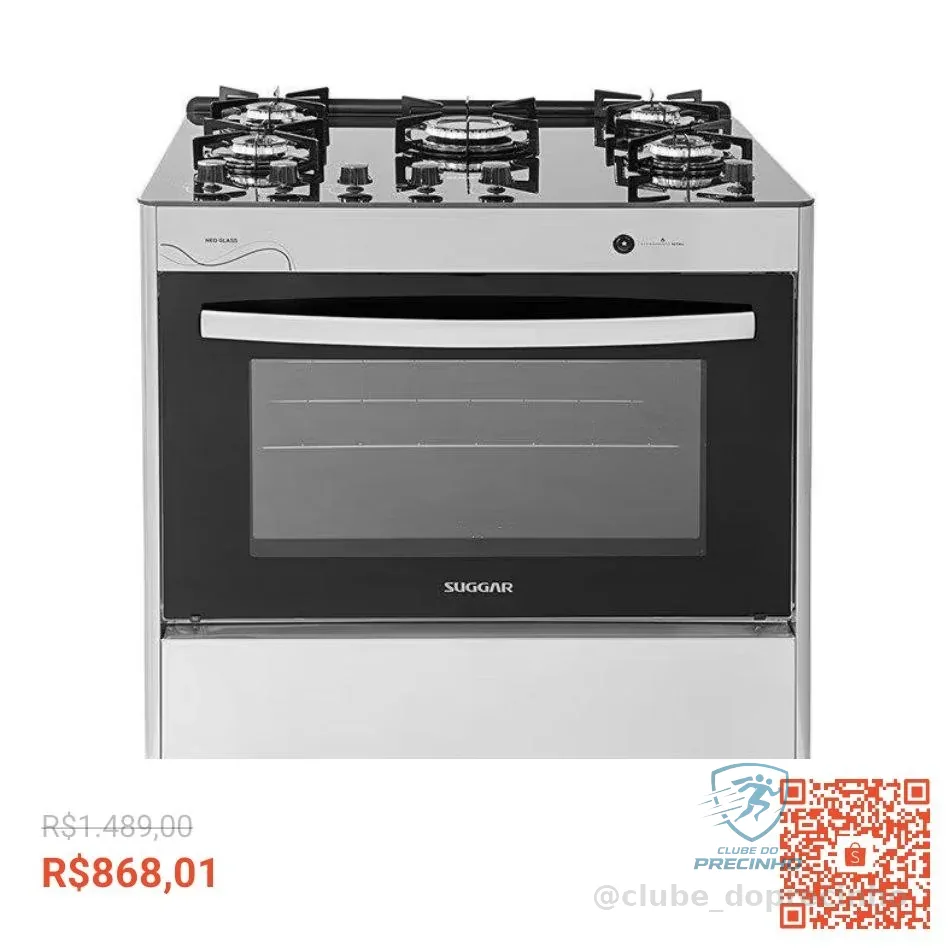 Fogão Suggar Neo Glass 5 Queimadores Inox FGVNG510PRIX Bivolt