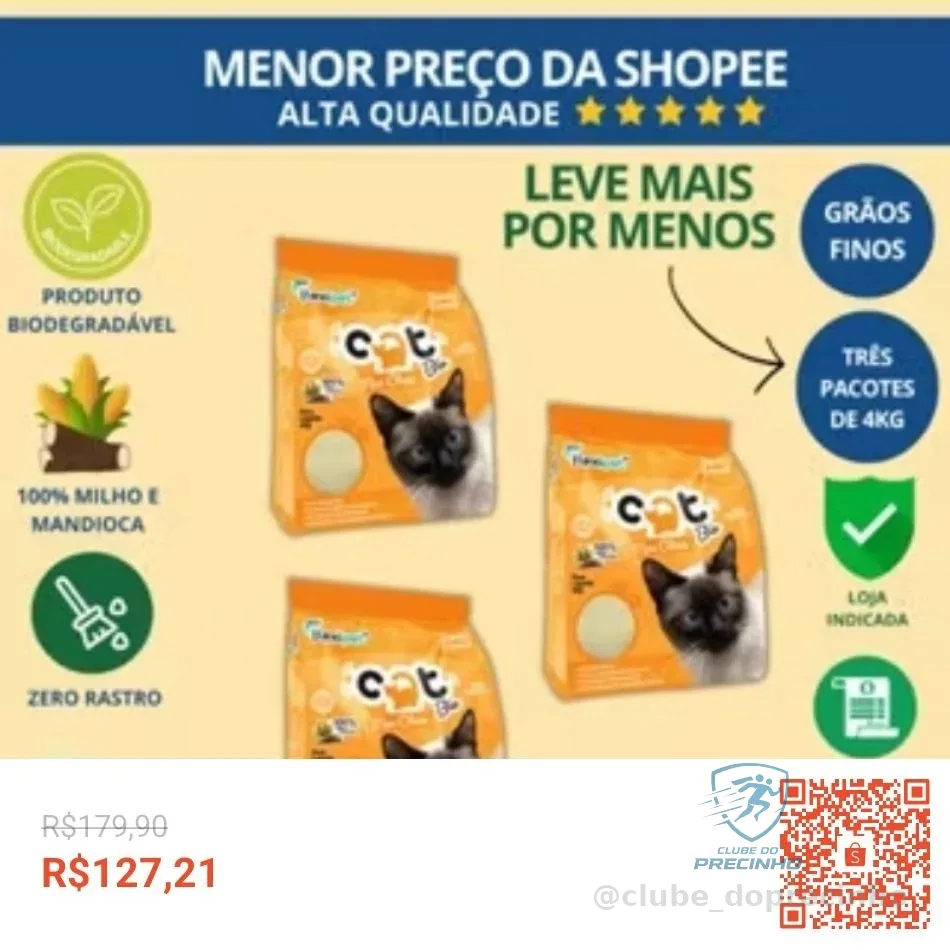 Areia Higiênica Biodegradável Catbio 12 Kg (3 pacotes de 4 kg) - Max Clean - Grãos Finos - novo