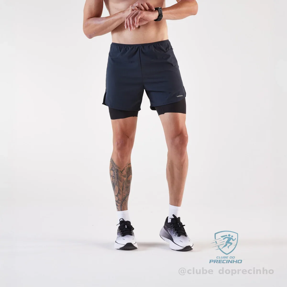 Shorts Masculino de Corrida 2 em 1 Run 500 Kiprun Preto