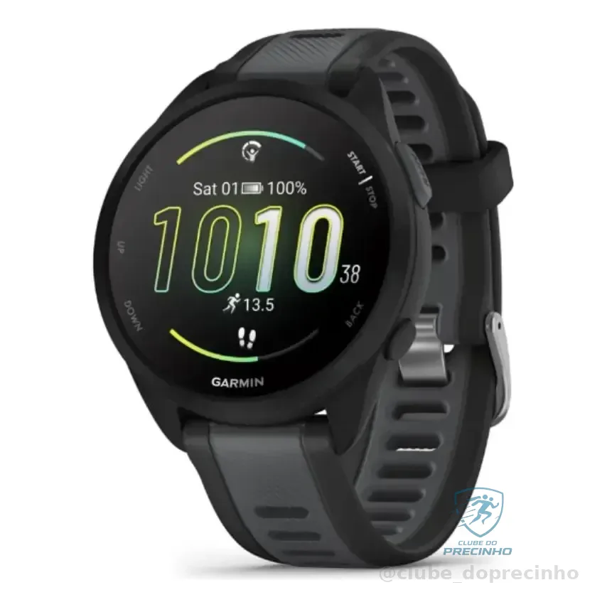 Smartwatch Relógio Garmin Forerunner 165 43mm Preto Mesh Cinza Correa Esportiva