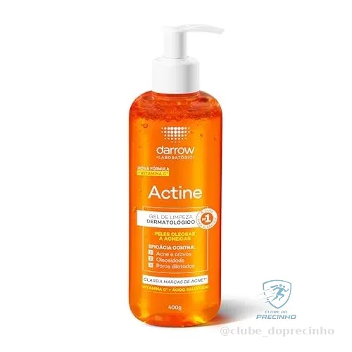 Darrow Actine Gel de Limpeza Dermatológico Facial com Ácido Salicílico, Vitamina C e Lactato de Mentila, Redução de 86% da Acne e -90% Oleosidade Imediatamente, 400g