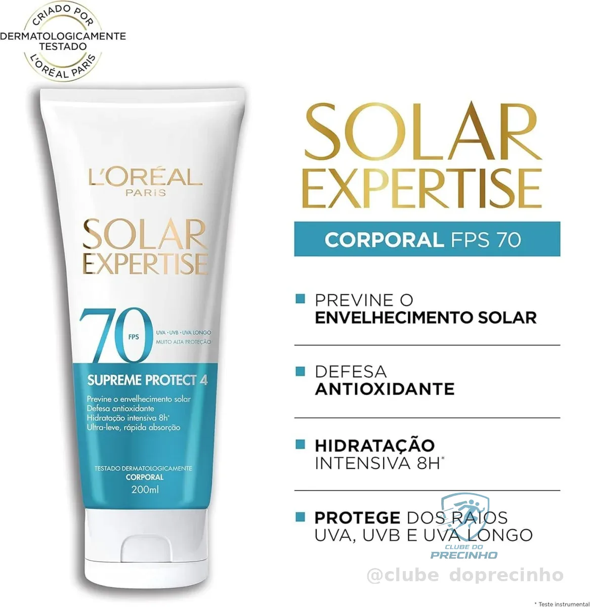 Protetor Solar Corporal L'Oréal Paris Solar Expertise FPS 70 200ml - Previne o Envelhecimento Solar, Textura Ultra-leve, Hidrata e Protege a pele